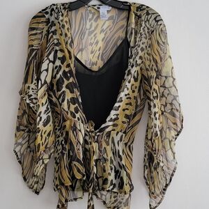 Carole Little Silk Sheer Blouse Vintage Fairy Butterly Flowy Hippie Cochella M